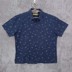 Kahala Buuton Down Shirt Mens M Blue Aloha Hawaiian Linen Blend Turtle Print